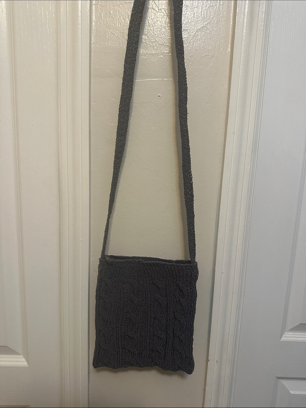 Gray Knit Crossbody Bag - Casual Everyday Shoulder Bag